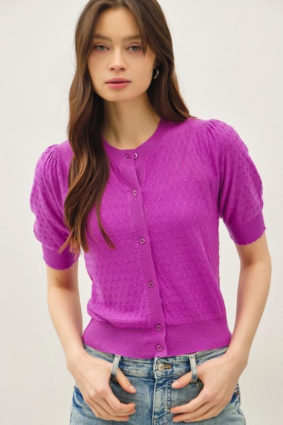 Be Cool Orchid Puff Sleeve Cardigan