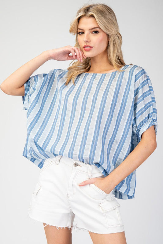 Eesome Blue Striped Short Sleeve