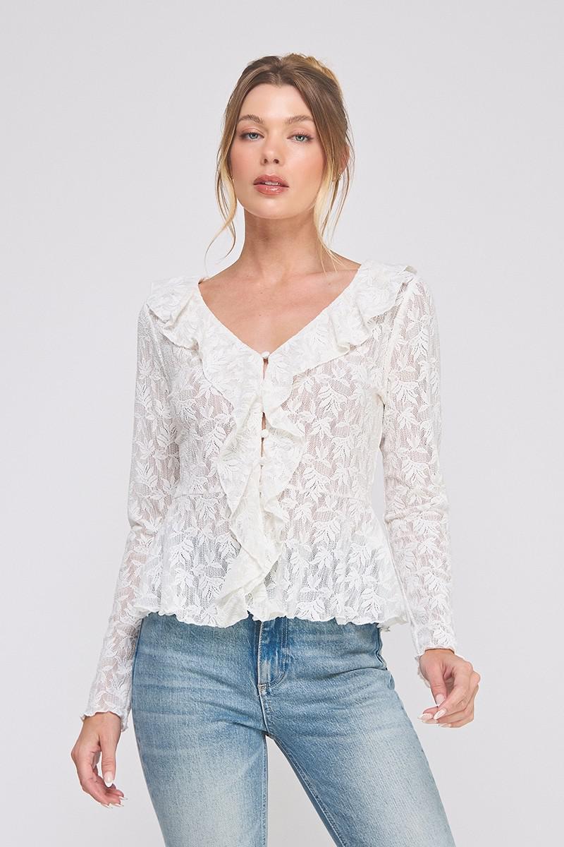 AR Off White Jacquard Knit Lace Top