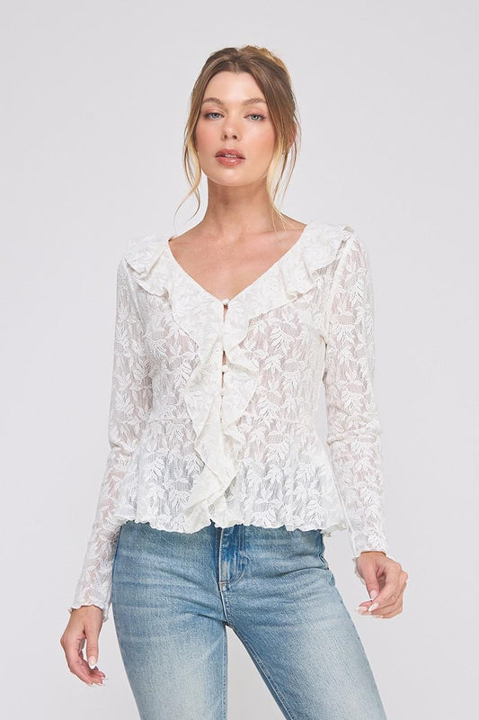 AR Off White Jacquard Knit Lace Top