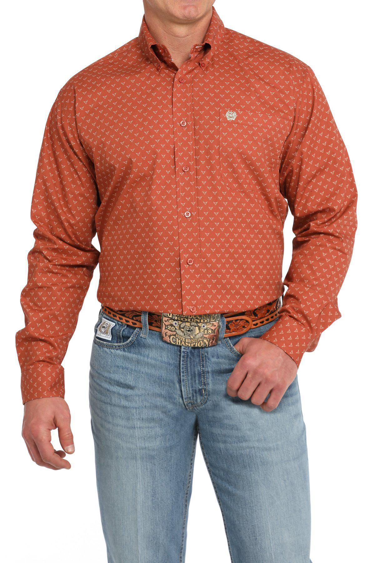 Cinch Steer Print Orange Shirt