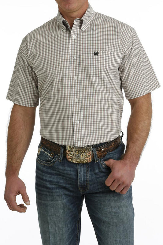 Cinch Short Sleeve White/Khaki Plaid