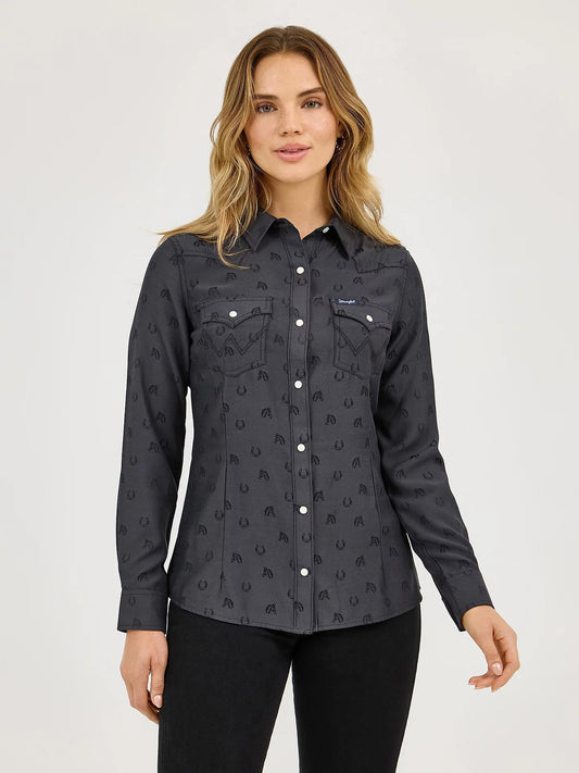 Wrangler Black Horseshoe Pearl Snap Shirt