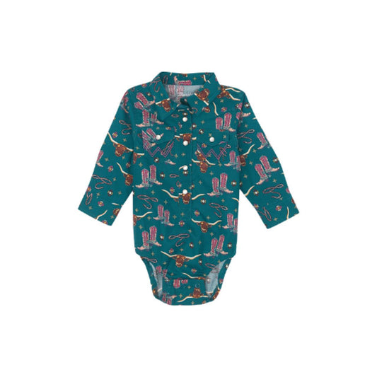 Wrangler Girls Green Western Pearl Snap Onesie
