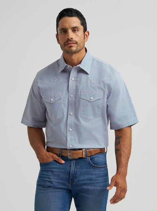 Wrangler Men's Blue Stops Snap Shirt