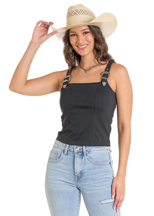 Rock&Roll Buckle Strap Top Black