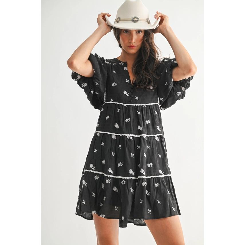 Cam Black Floral Embroidered Dress