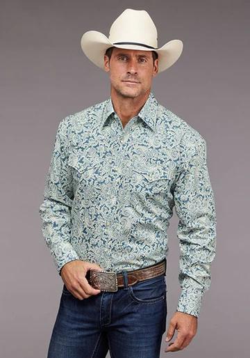 Stetson Blue Tonal Paisley Pearl Snap