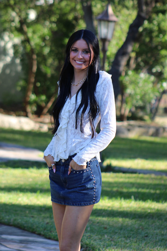 RNL Studded Denim Mini Skirt