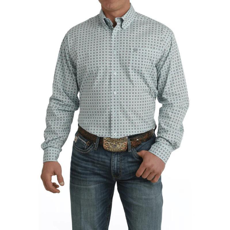 Cinch Men's Light Blue Geo Print Shirt