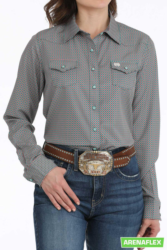 Cinch Womens Green Medallion Snap Front Shirt