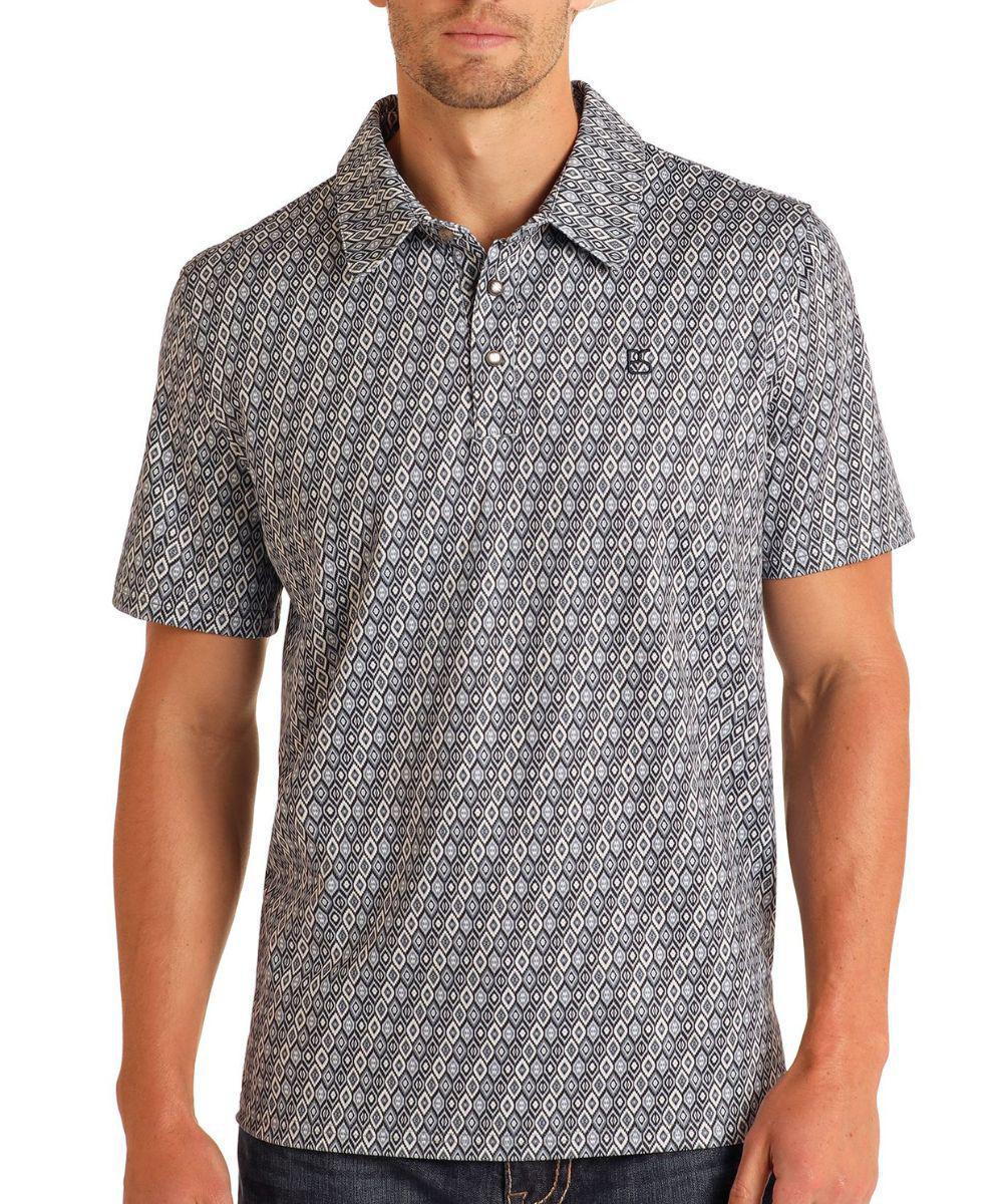 Panhandle Black Diamond Print Snap Polo