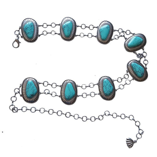 AXW Turquoise Double Concho Chain Belt