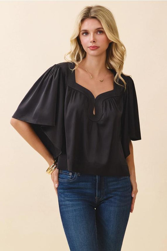 TCEC Black Drape Sleeve Blouse