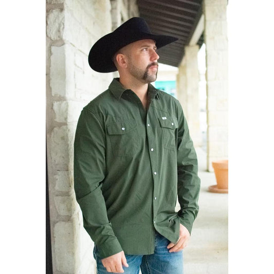 Ferrell Olive Long Sleeve Snap Shirt
