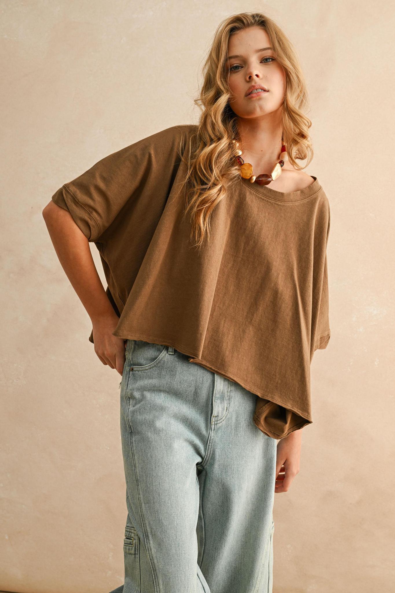 Miou Muse Brown Dye Wash O/S Top