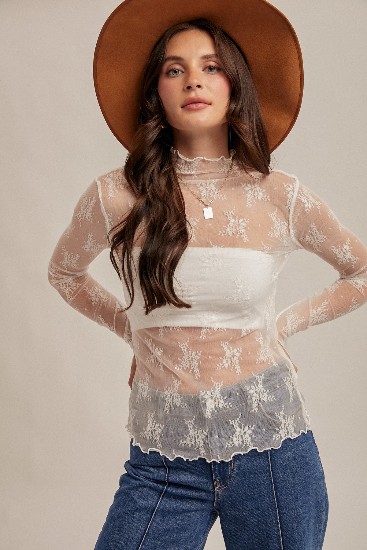 H&T White Lace Mesh Top