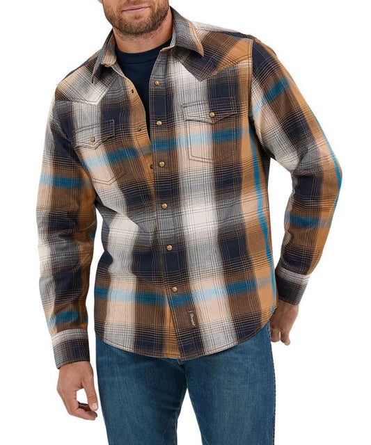 Wrangler Men's Plaid Brown Snap Shirt