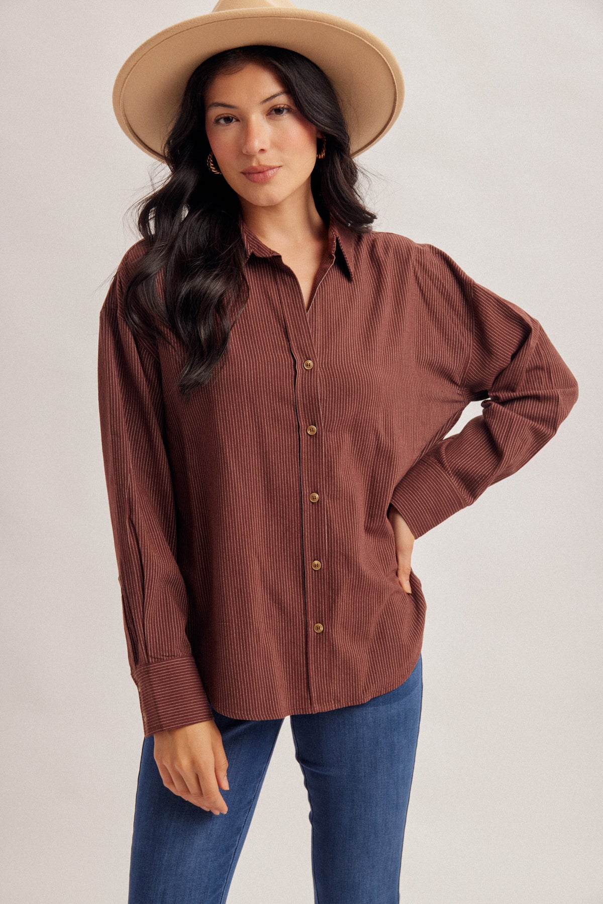 H&T Brown Pin Stripe Shirt