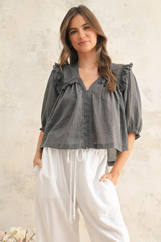 Miou Muse Charcoal Lace Blouse