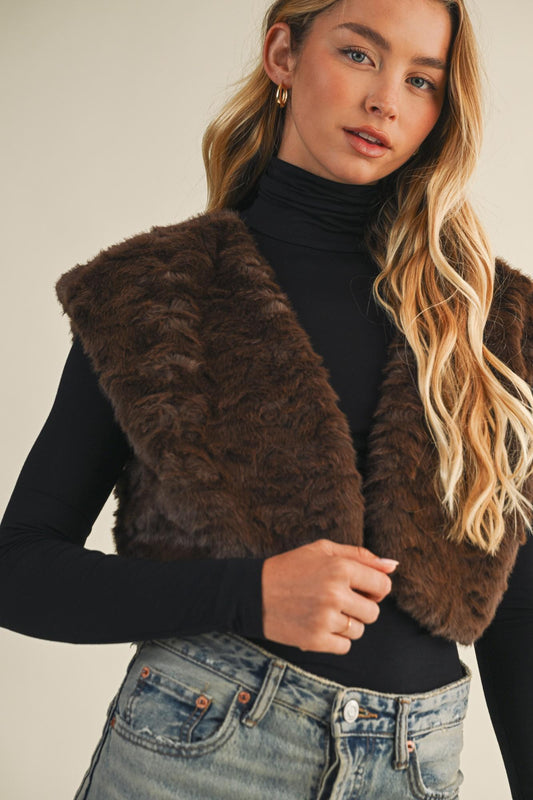 Mustard Seed Brown Fur Bolero Vest