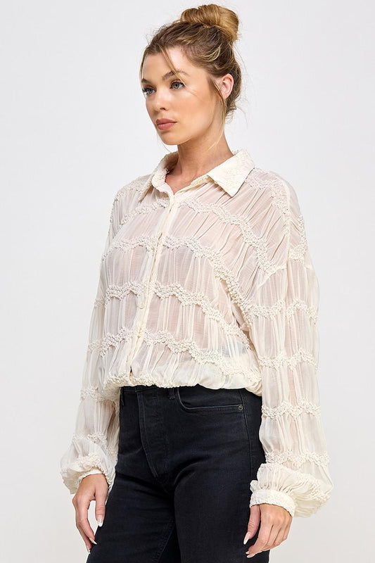 AR Butter Cream Sheer Chevron Textured Top