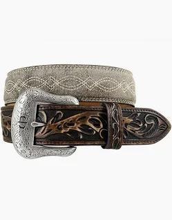 Stetson Grey Suede Tooled Belt