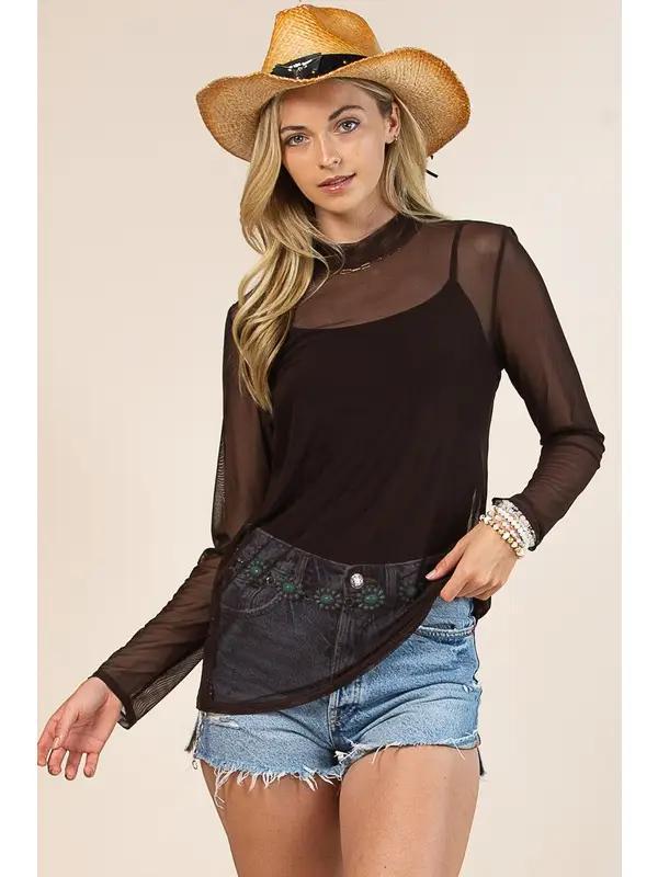 Avery Gemma Mock Neck Mesh Top