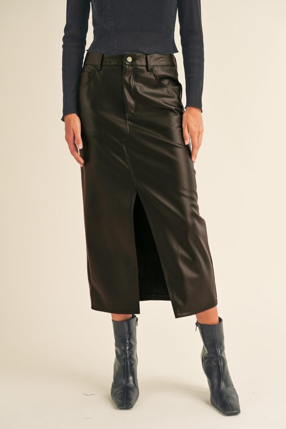 Miou Muse Black Faux Leather Skirt