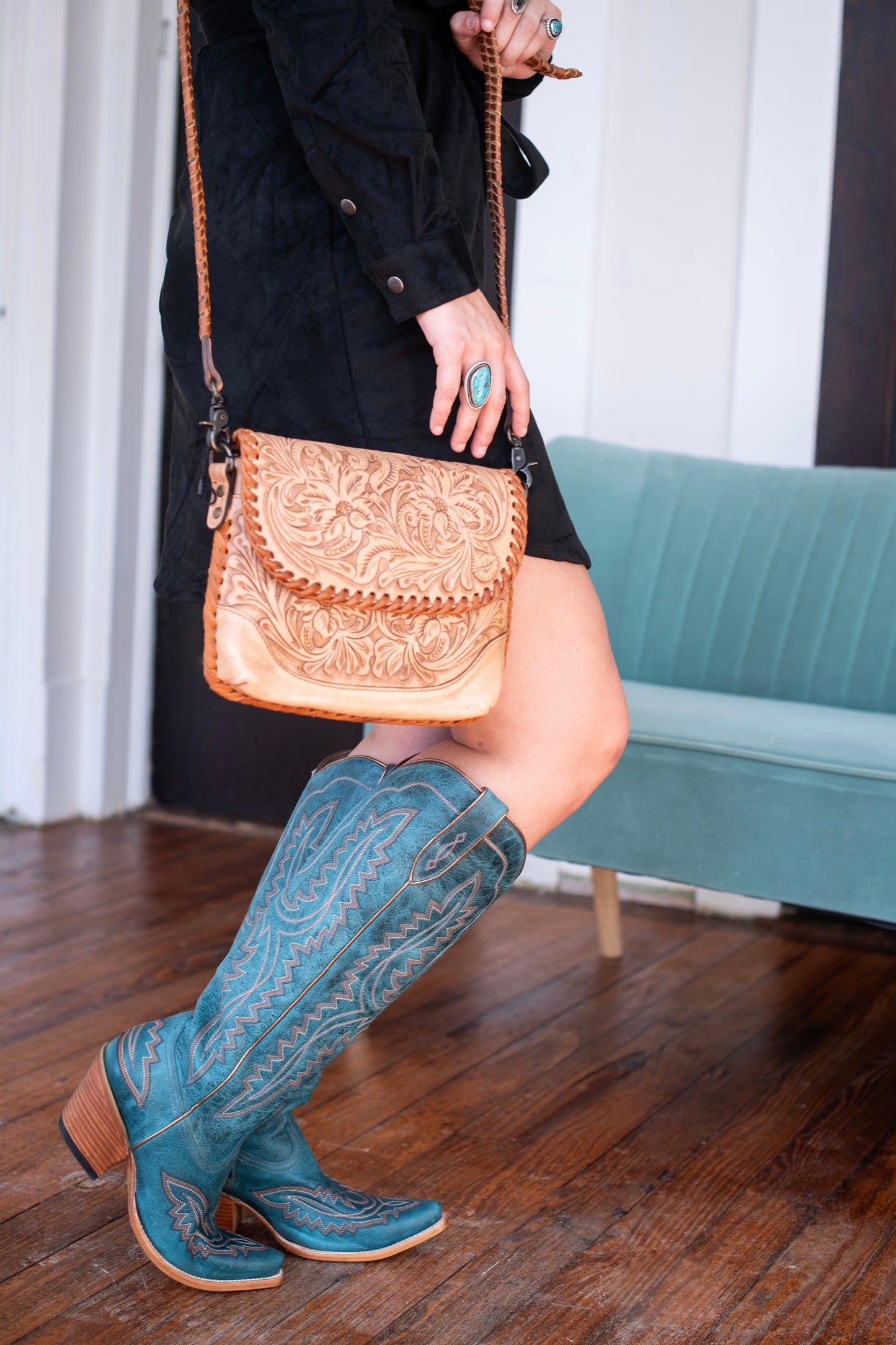 AD Tan Tooled Stitch Crossbody