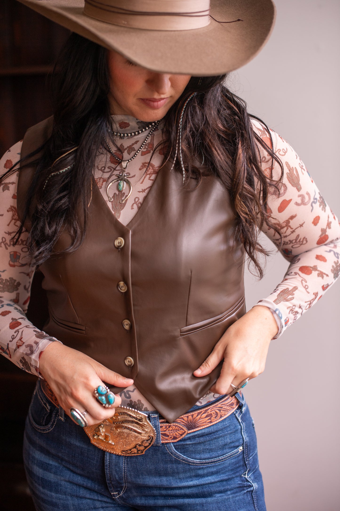 Eesome Brown Faux Leather Vest