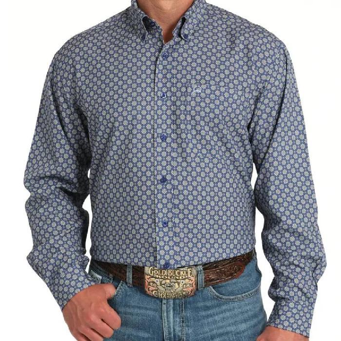 Cinch LS Blue Geo Print Shirt
