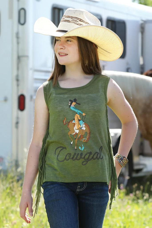 Cinch Olive Cowgal Fringe Tank