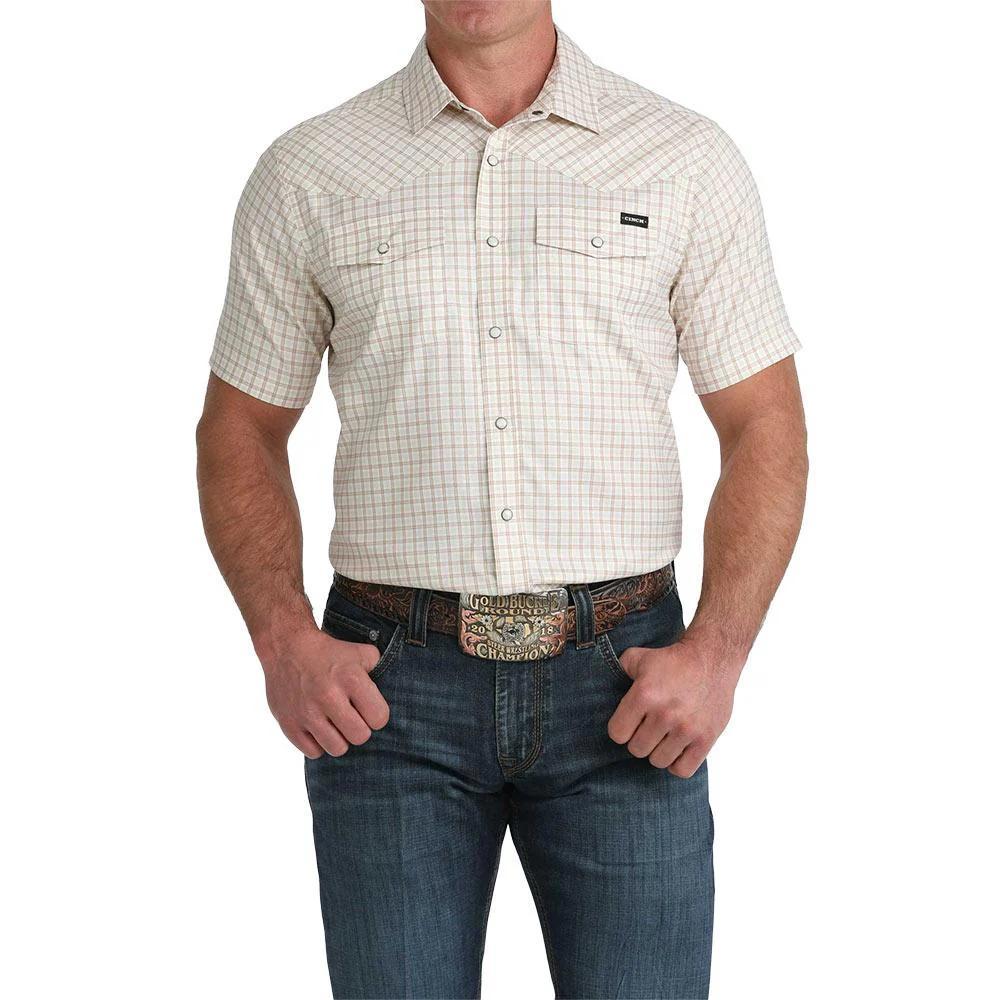 Cinch SS White Plaid Camp Shirt