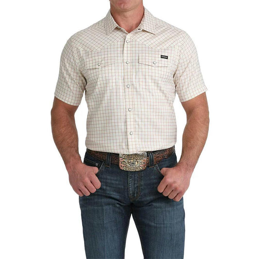 Cinch SS White Plaid Camp Shirt