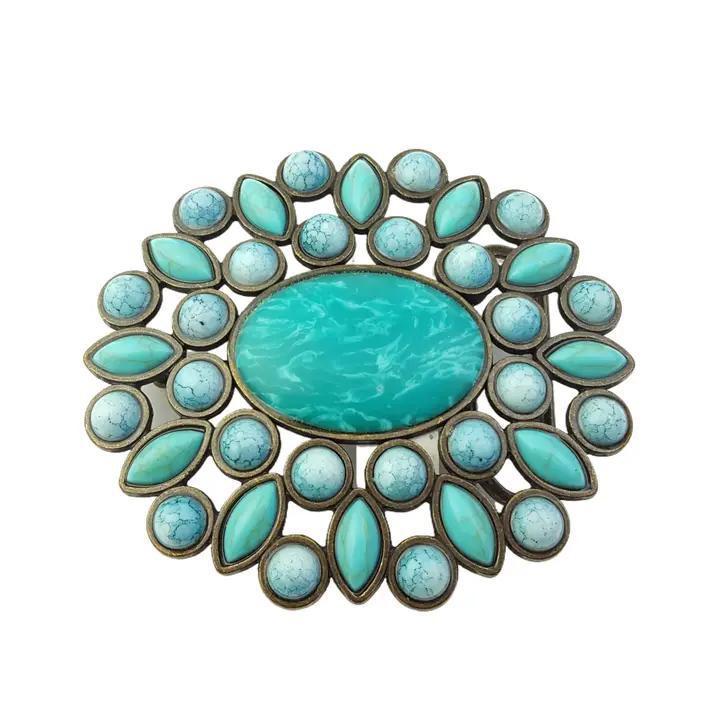 AXW Oval Western Floral Turquoise Buckle