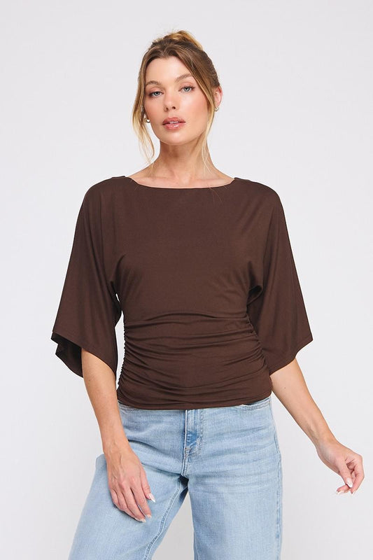 Allie Rose Brown Double Knit Bell Sleeve Top