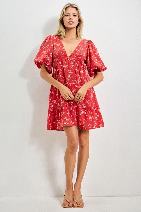 BEV Red Floral Dress