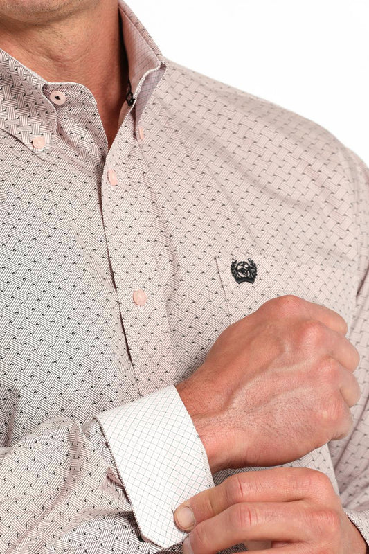 Cinch Pink Basketweave Print Shirt
