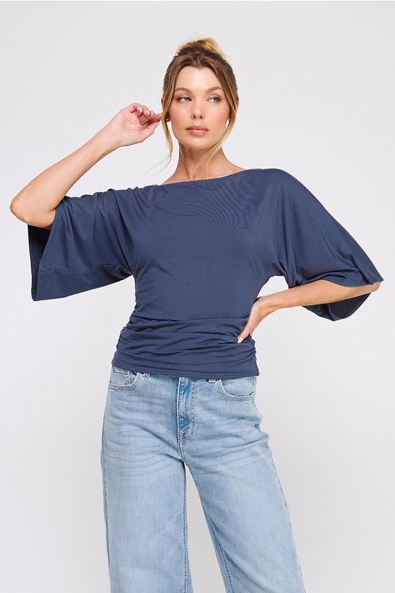 AR Blue Double Knit Bell Sleeve Top - Petticoat Junction