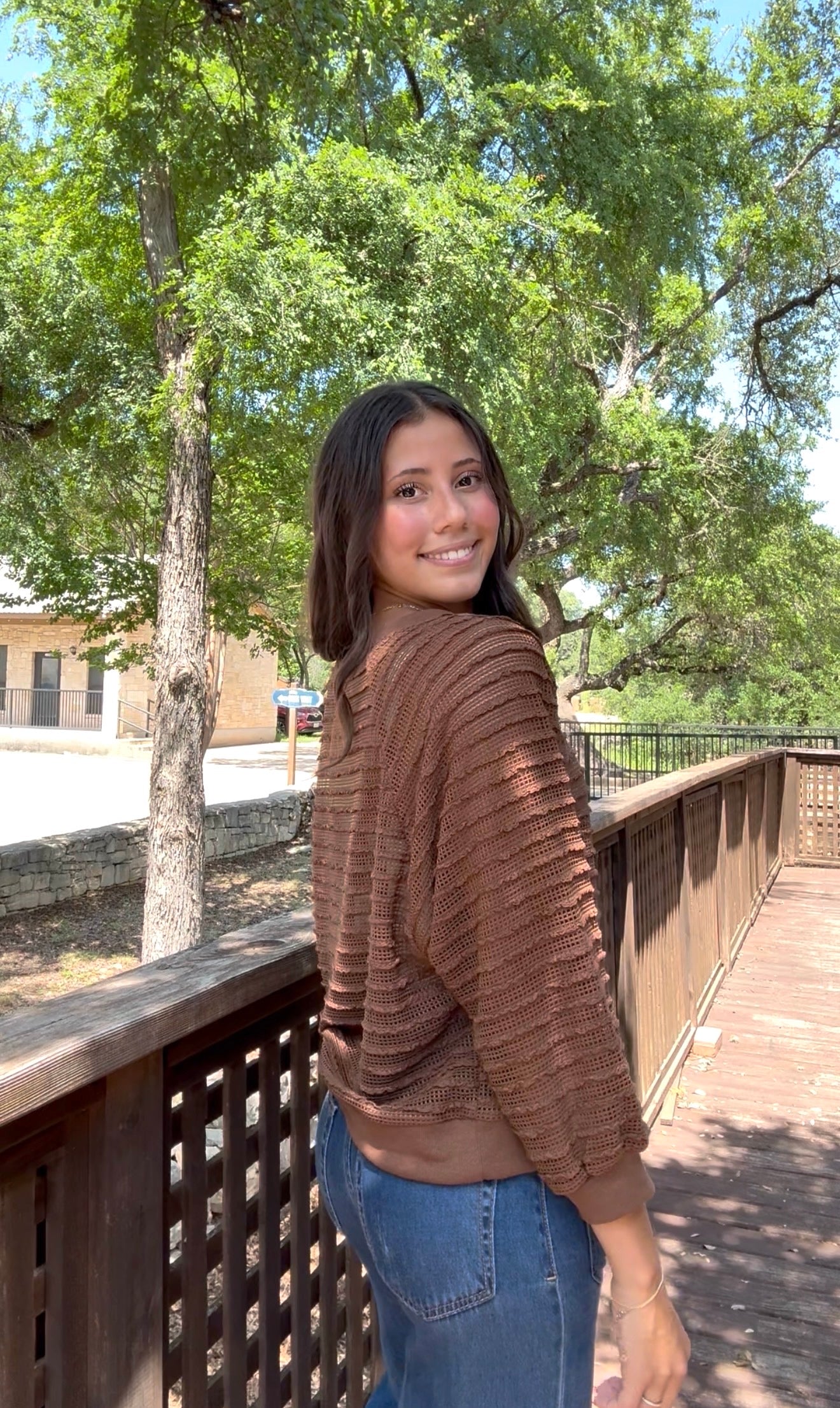 H&T Brown Knit Drawstring Top