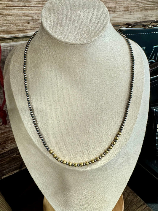 18" 3/4mm Silver/Gold Navajo Necklace