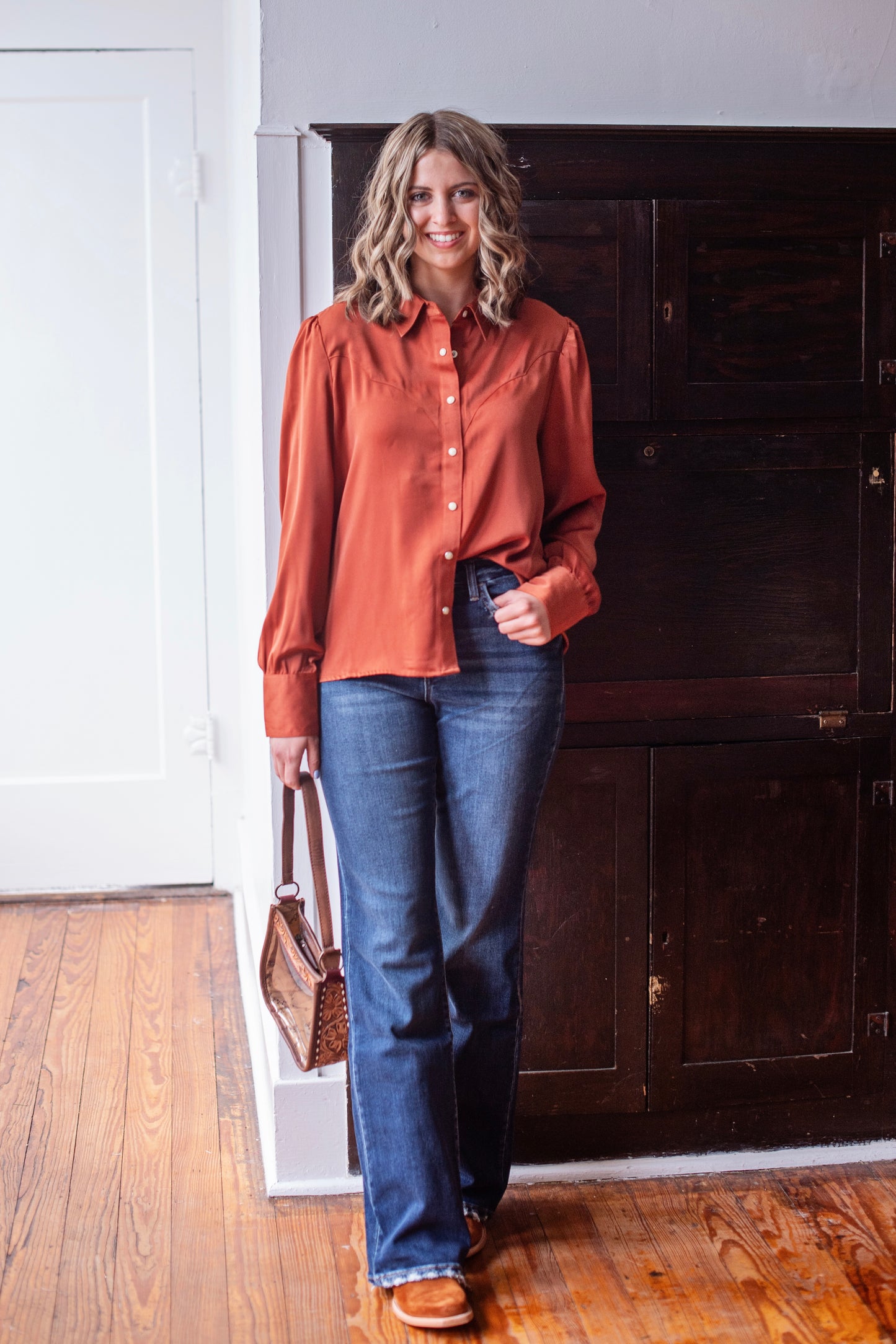 Wrangler Burnt Orange Satin Blouse