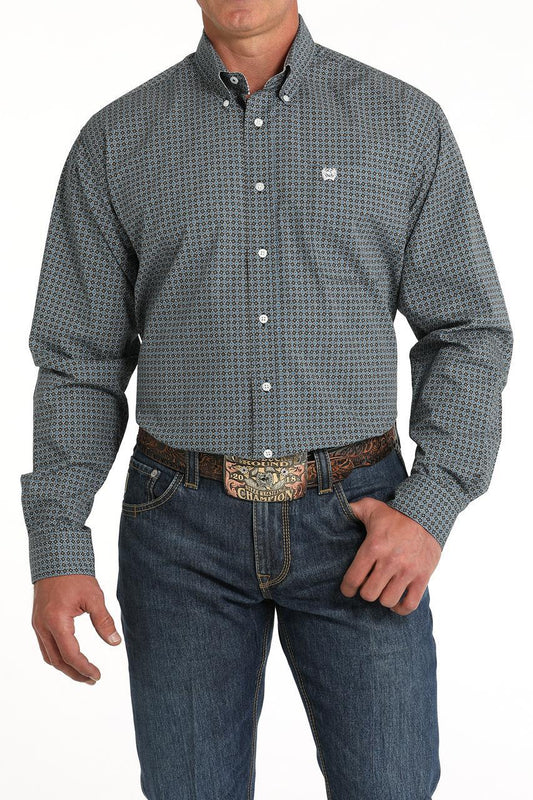 Cinch Black Blue Geo Print Shirt