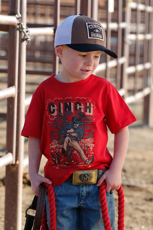 Cinch Boy's Red Steer Wrestling Tee