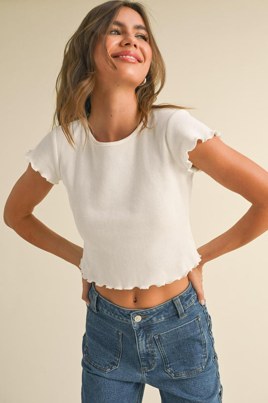 Miou Muse White Ribbed Top