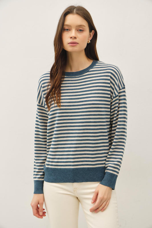 Be Cool Teal Striped Sweater Top