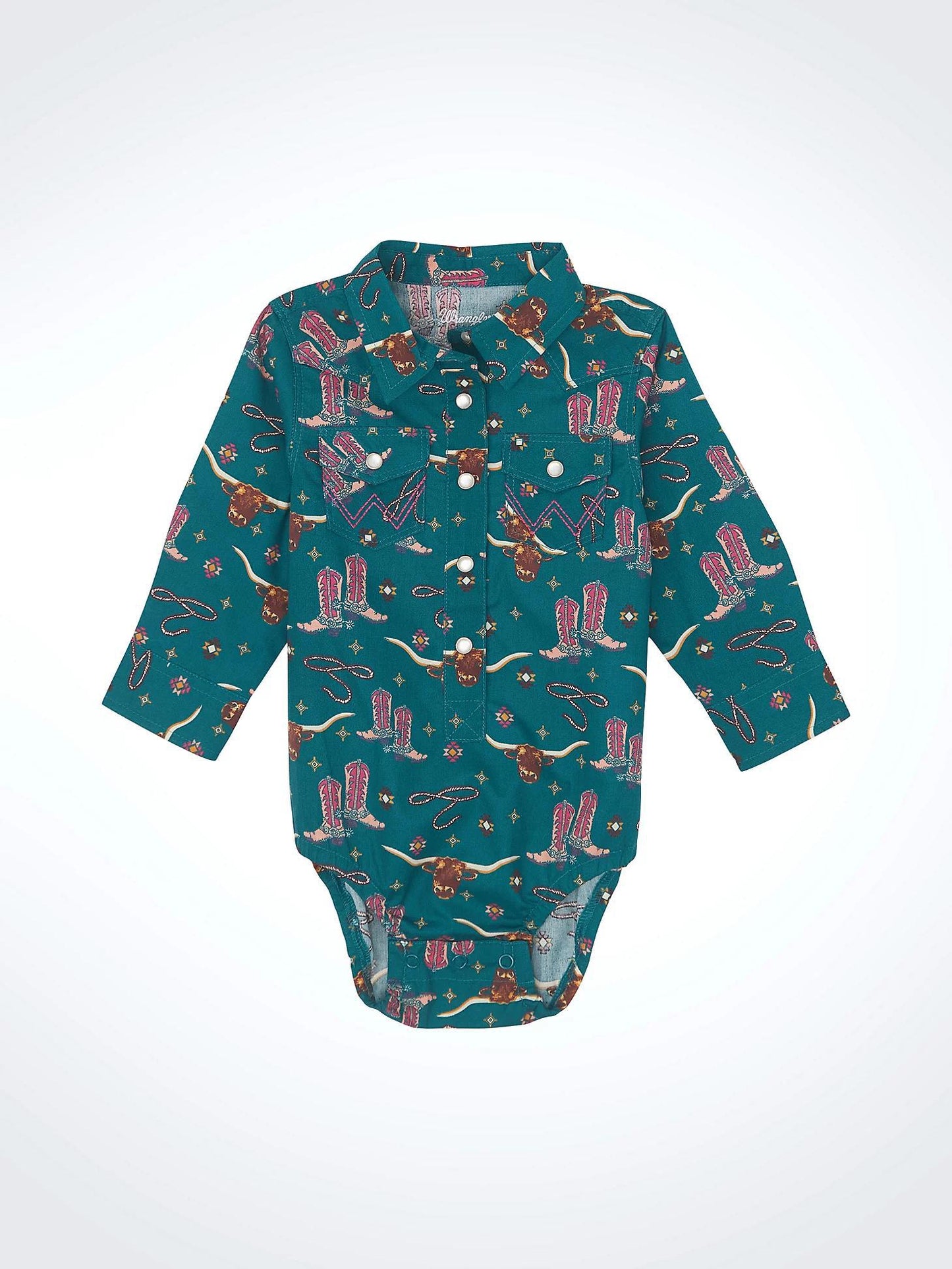 Wrangler Baby Girl Western Green Onesie