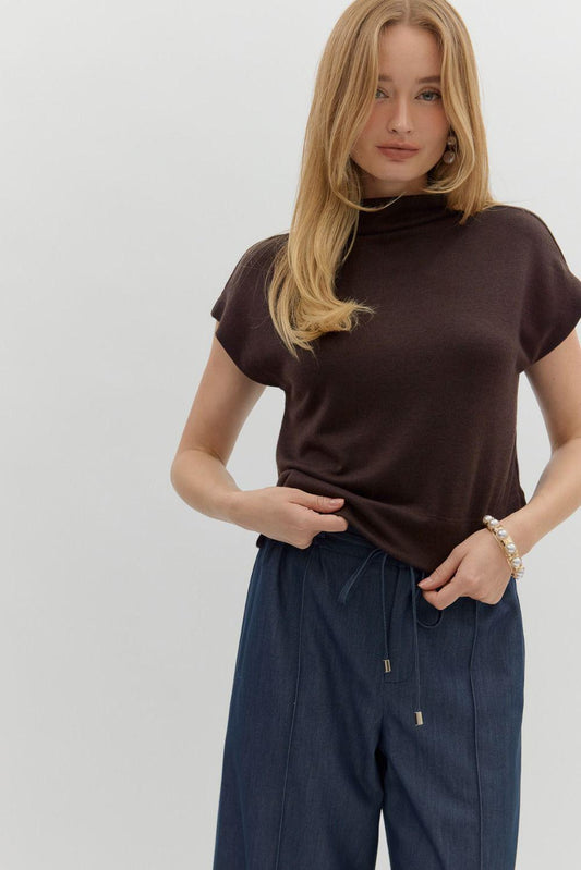 Entro Brown Entro Mock Neck Knit Top