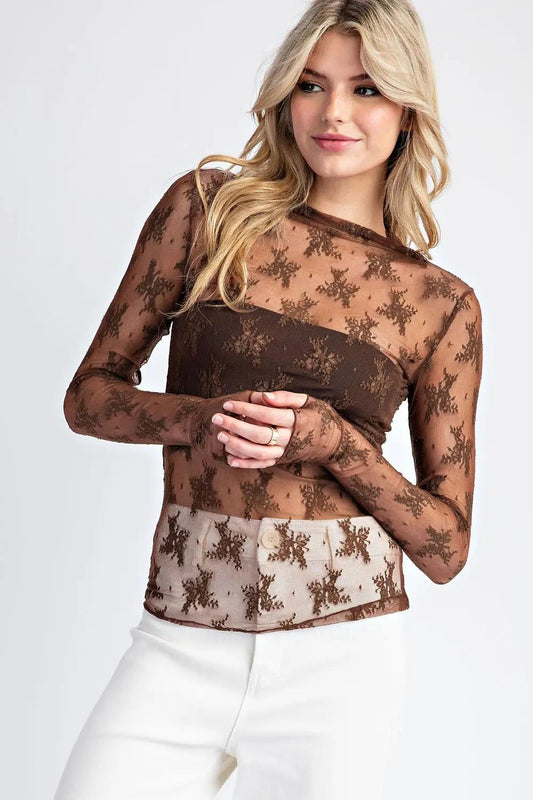 Eesome Brown Mesh Top
